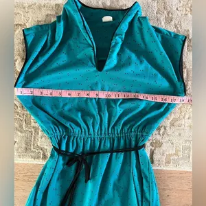 Vintage 70s Teal Mod Dress Abstract Print Cinched Waist Small thumbnail 8