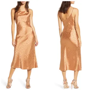 J.O.A Tonal Leopard Print Cowl Neck Slip Midi Dress NEW Date thumbnail 2
