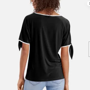 Ivanka Trump Black & White Trim Open Tie Sleeve Blouse Top Size Small thumbnail 2