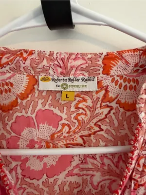 Roberta Roller Rabbit for Piperlime Pink Floral Cotton Tunic Blouse‎ L thumbnail 2