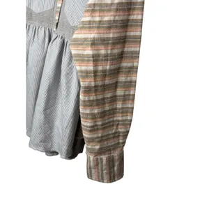 Dress Up Mixed Print Button Down Top Women Small‎ Blue Peplum Striped Plaid Boho thumbnail 5