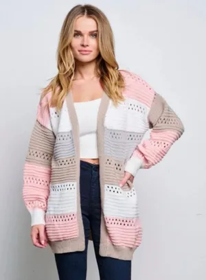 Tres Chic Boutique Open Front Knit Colorblock Cardigan New thumbnail 1