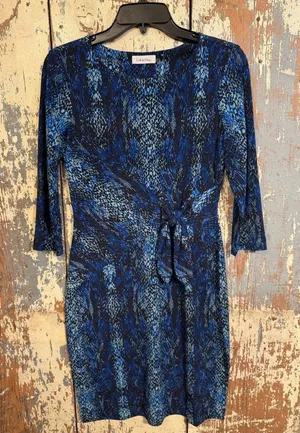 Calvin Klein Women's Blue Black Animal Print Faux Wrap Stretch Dress 6P thumbnail 1