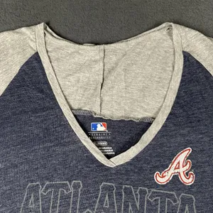 Majestic Atlanta Braves Shirt Womens‎ XL Blue Gray MLB Baseball Tee Short Sleeve Genuine thumbnail 2