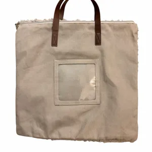 UGG Soft Fluffy Gray Sherpa Bag/Brown Handles NWOT thumbnail 2