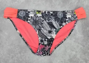 Maui and‎ Sons Black White Pink Floral Cheeky Medium Bikini Bottom Swimwear thumbnail 1