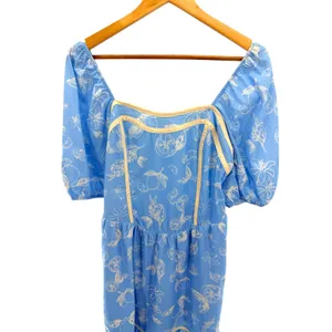 Baltic Born Ember Sweetheart Midi Dress Small S Blue Lemon‎ Floral Puff Sleeve thumbnail 5