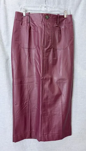 NWT Maeve Anthropologie Burgundy Faux Leather Midi Skirt M Pencil Pockets thumbnail 1