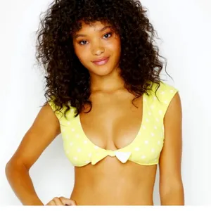 Beach Bunny Polka Dot Lemon Tie Crop Bikini Swim Top- Size Small thumbnail 3