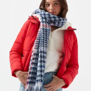 Pistol Gwen blue/coral houndstooth Gwen fring scarf 22x52 thumbnail 1