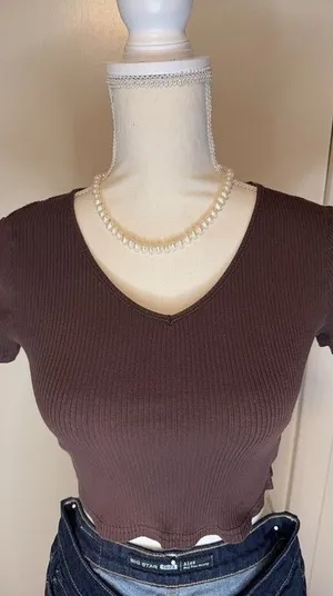 SHEIN Brown Ribbed Knit Crop Top thumbnail 1