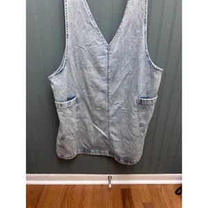 Aerie Womens XL Light Wash Denim Pinafore Dress Acid Wash V-Neck Mini Jumper thumbnail 4