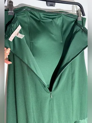 Hutch Anthropologie Strapless Satin Gown in Deep Green Maxi Dress thumbnail 11