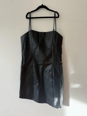superdown Maritza Black Faux Leather Mini Dress with Spaghetti Straps thumbnail 4