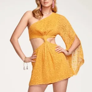 RAMY BROOK‎ Henrietta Dress Yellow Textured Size Large NWT Cutout Flare Sleeve thumbnail 1