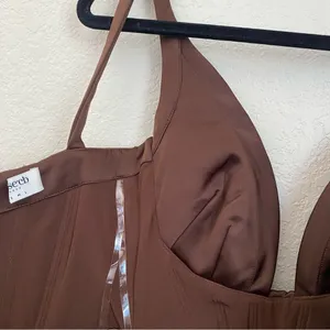 House of CB Faye Satin Pleated Midi Dress Size XS brown‎ $269 NWOT thumbnail 13
