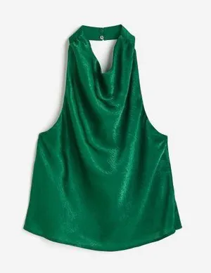 H&M NWT Green Satin Halterneck Top. Size Medium. thumbnail 1