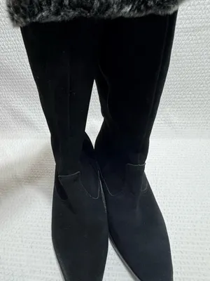 Sporto waterproof Women's Black Faux-Fur Trim Mid-Calf Heeled Boots Swede 8 thumbnail 3