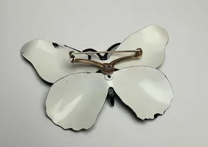 Large Rhinestone Butterfly Insect Enameled Metal Brooch Pin Enamel Black White thumbnail 12