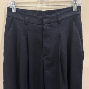 Maeve Avery Wide-Leg Pleated Trousers Navy Linen‎ Blend Small NEW Minimalist thumbnail 5