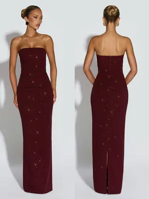 Babyboo PANDRA MAXI DRESS SPARKLE Strapless Ruched Midi dress in wine, S thumbnail 2