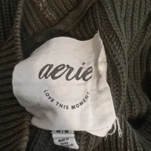 Aerie Oversized Olive Green Ribbed Knit Cotton Blend Baloon Sleeves Medium thumbnail 5