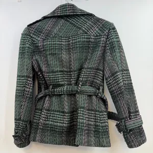 Vintage Donatella Plaid Wool Blend Belted Peacoat Petite Large Dark Academia thumbnail 6