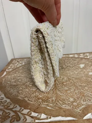 La Regale Beaded Ivory Sequin Envelope Clutch thumbnail 5