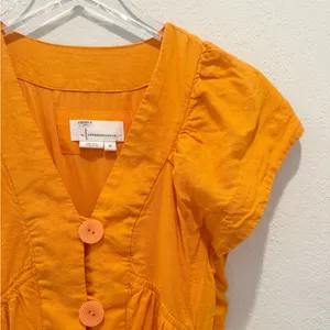 ANTHROPOLOGIE Flutter Sleeve Button Front‎ Midi Dress Orange thumbnail 5