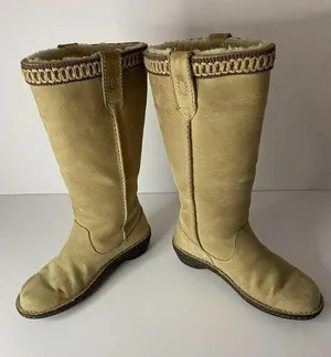 UGG Braided Size 5 Knee-High Riding Boots Suede Sheepskin Shearling Tan EUC thumbnail 1