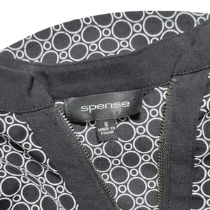 spense‎ women black white geometric print 3/4 sleeve zip neck tunic blouse top S thumbnail 5