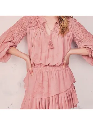 LoveShackFancy • Smocked Popover Dress in Faded Marsala pink chiffon georgette thumbnail 4
