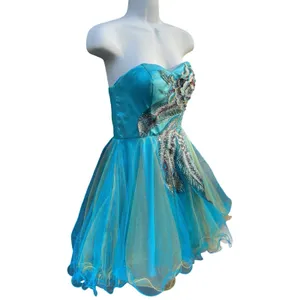 Whimsigoth Peacock Beaded Embroidered Corset Tulle Mini Dress Dave & Johnny Sz 0 thumbnail 2