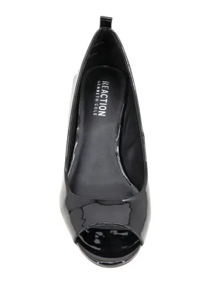 Kenneth Cole Reaction Womens Elinor Mid Wedge Pumps Peep Toe Black Patent 10M thumbnail 10