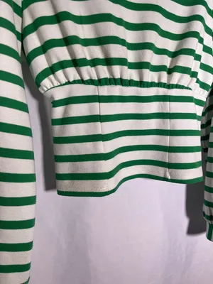 Maeve Anthropologie Womens Green White Stripe Corset Waist Blouse Xs thumbnail 3