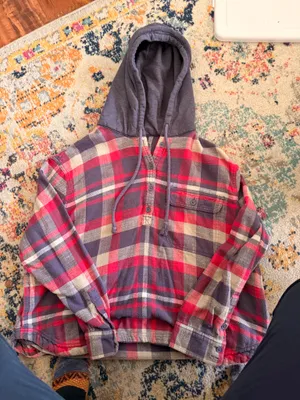American Eagle Outfitters Flannel Cropped Hoodie thumbnail 1