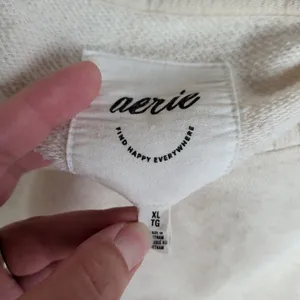 AERIE Heathered Cream Oversized Long Sleeve Sweatshirt Ribbed Cuffs Women's XL thumbnail 3