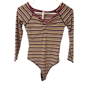 Free People Intimately Women's Put A Stripe On It Thong‎ Bodysuit Size XS thumbnail 2