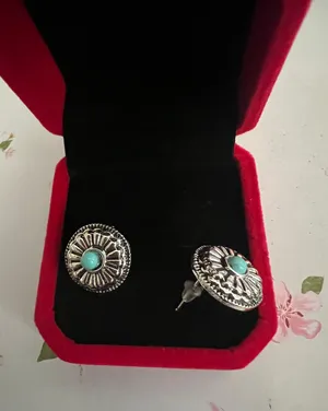Women’s Stainless Steel Silver Faux Turquoise Stud Earrings thumbnail 3