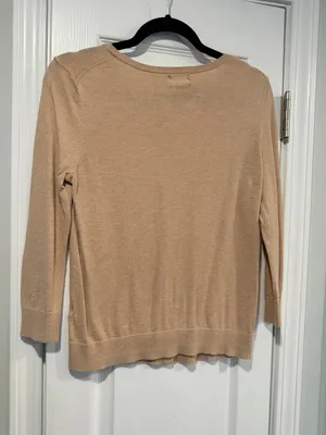 Old Navy Size S Tan Khaki Lightweight Cotton Crew Neck Button Cardigan Sweater thumbnail 6