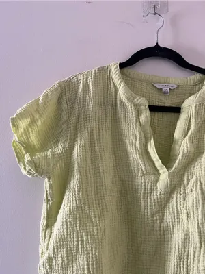 Lucky Brand Green 100% Gauze Cotton Waffle Knit Top Small Coastal Summer Beach thumbnail 3