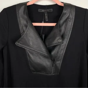 NWT BCBGMAXAZRIA Faux Leather Bib Mini Dress Black XXS thumbnail 5