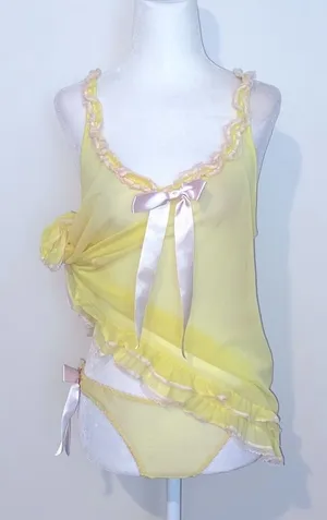 Victoria's Secret Yellow & pink Sheer Chemise & panty thumbnail 1