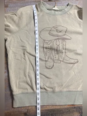 easel Olive Green Crewneck Sweatshirt with Cowboy Hat & Boots Graphic thumbnail 8