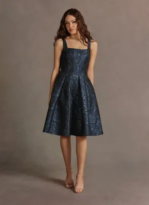 Navy Pleated Midi Dress thumbnail 2