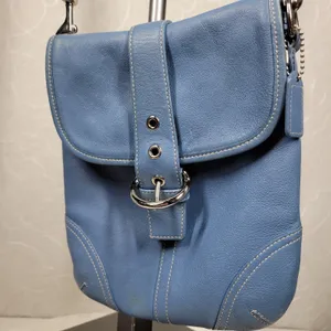 Coach Crossbody Saddle Bag Purse Womens Blue Leather Buckle Flap Soho thumbnail 9