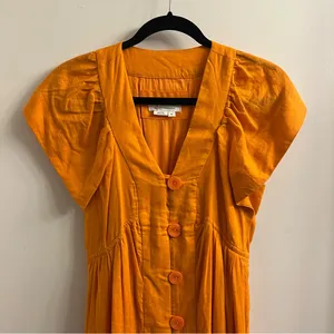 Anthropologie Orange Flutter Sleeve Button Front Midi Dress XS thumbnail 4