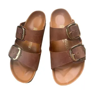 Birkenstock Arizona Big Buckle Sandals EU 38 US 7-7.5 Brown Leather Gold slide thumbnail 1