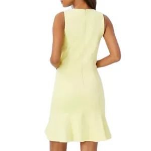 Ann Taylor Sheath Dress Flounce Hem Sleeveless Yellow Pique Knit Women’s Size 12 thumbnail 2