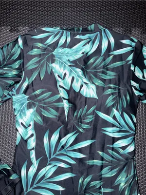 SHEIN Black One-Piece Rash Guard Swimsuit with Green Tropical Leaf Print thumbnail 11